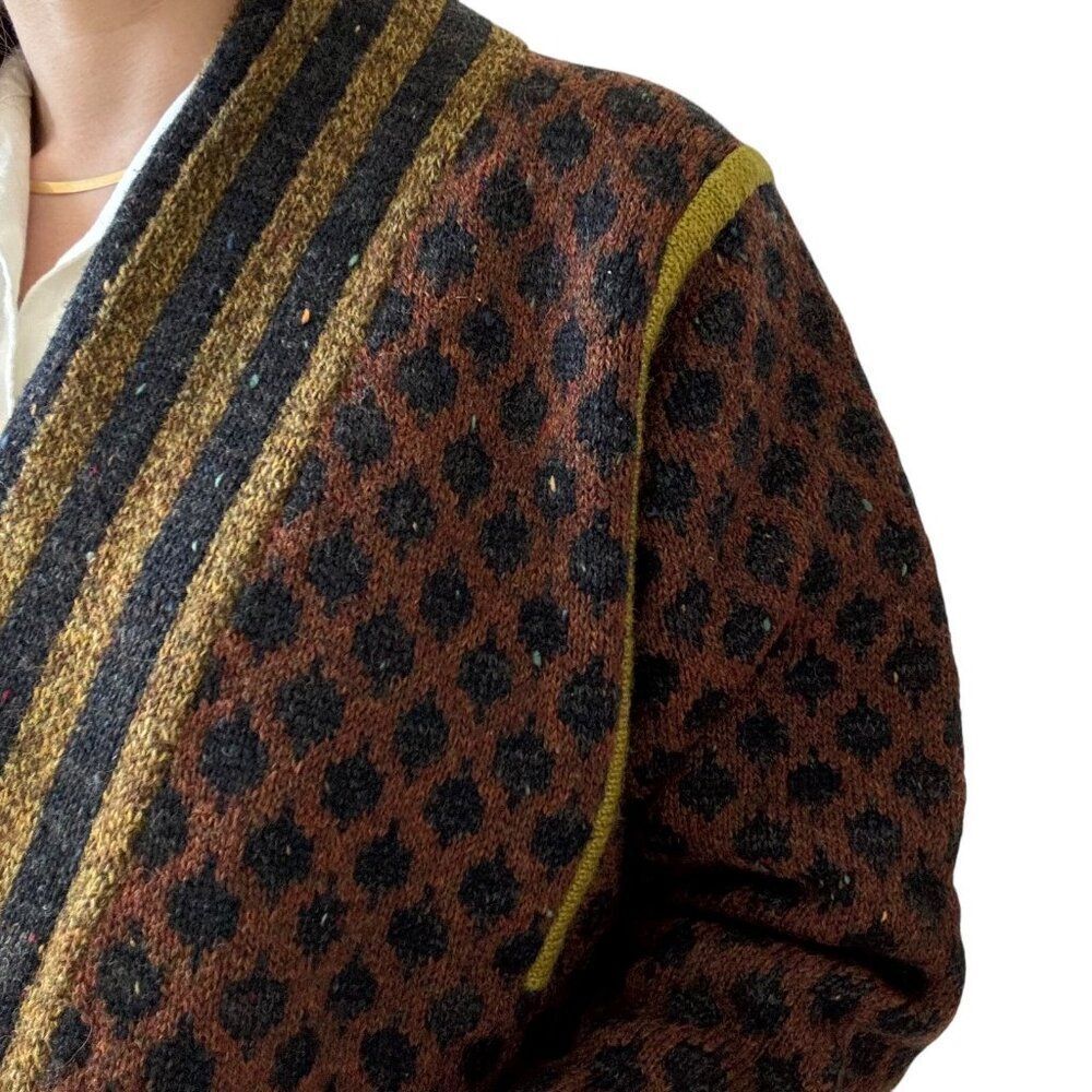 Vintage Lone Bullinger Danmark Hand Knitted Multicolor Wool Norwegian Cardigan - Picture 7 of 8